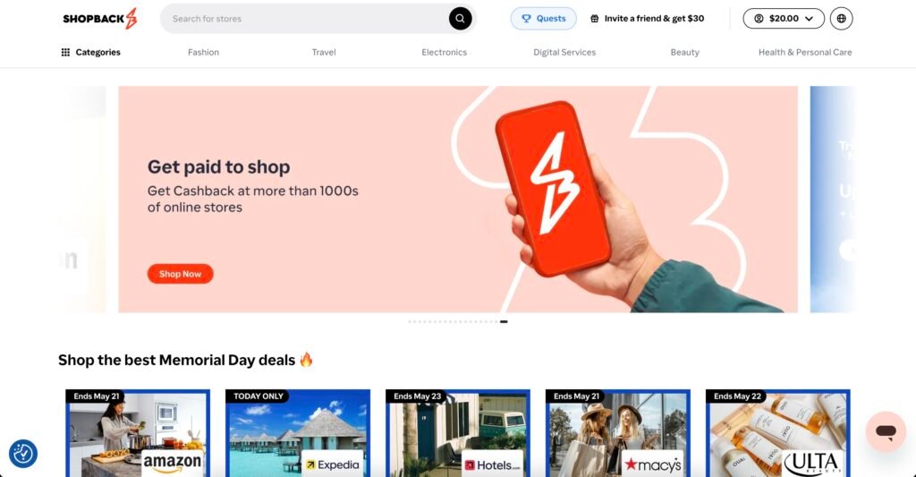 Shopback cash back site app