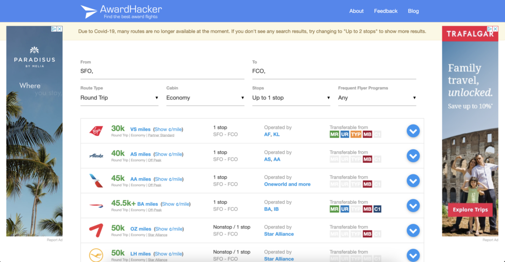 Award Hacker award travel tool