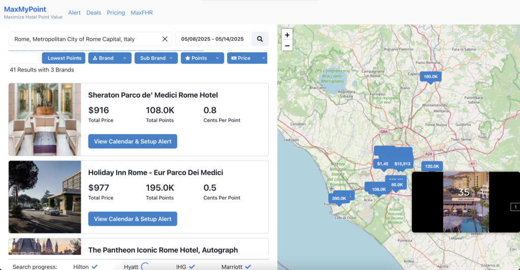 MaxMyPoint hotel award search tool