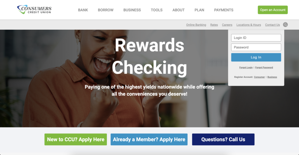 Consumers Credit Union Free Rewards high interest checking account