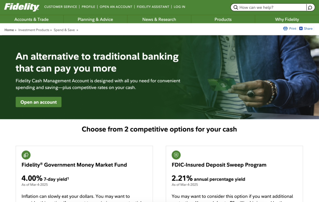 Fidelity Cash Management high interest bank account