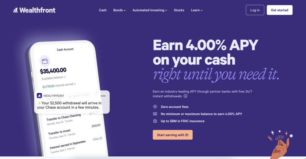 Wealthfront cash account high yield bank account